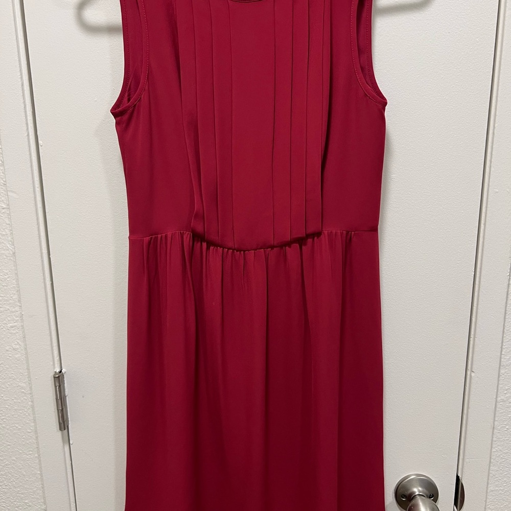 LOFT Rich Red Pleated Midi Dress